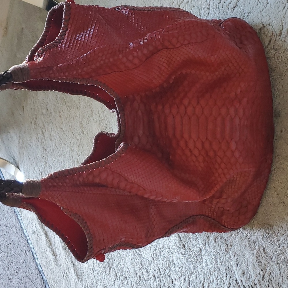 Fatto a Mano by Carlos Falchi Python & Leather Hobo Red